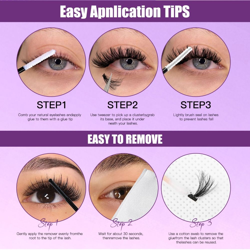 自然な仕上がりのつけまつげ。接着剤とシーラー付き。クラスター - Eyelash Extension Look のレビューと価格