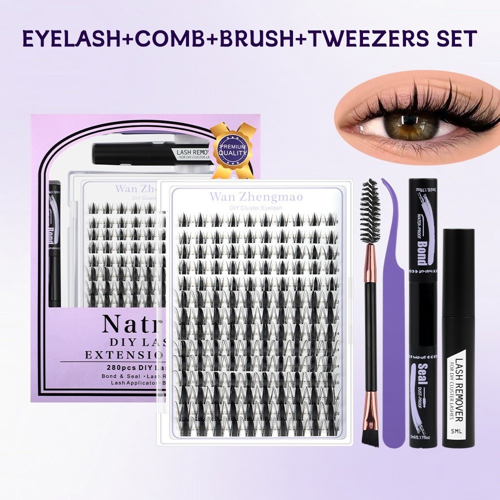 8-18mmの長さのつけまつげ、接着剤とシーラー付き、自然な - Eyelash Extension Look のレビューと価格